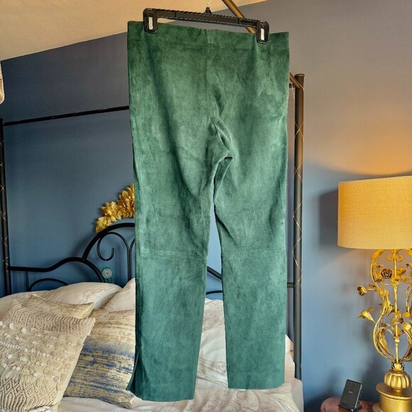 Vince 100% Lamb Leather Suede Forest Green Split Hem Leggings - Picture 6 of 11